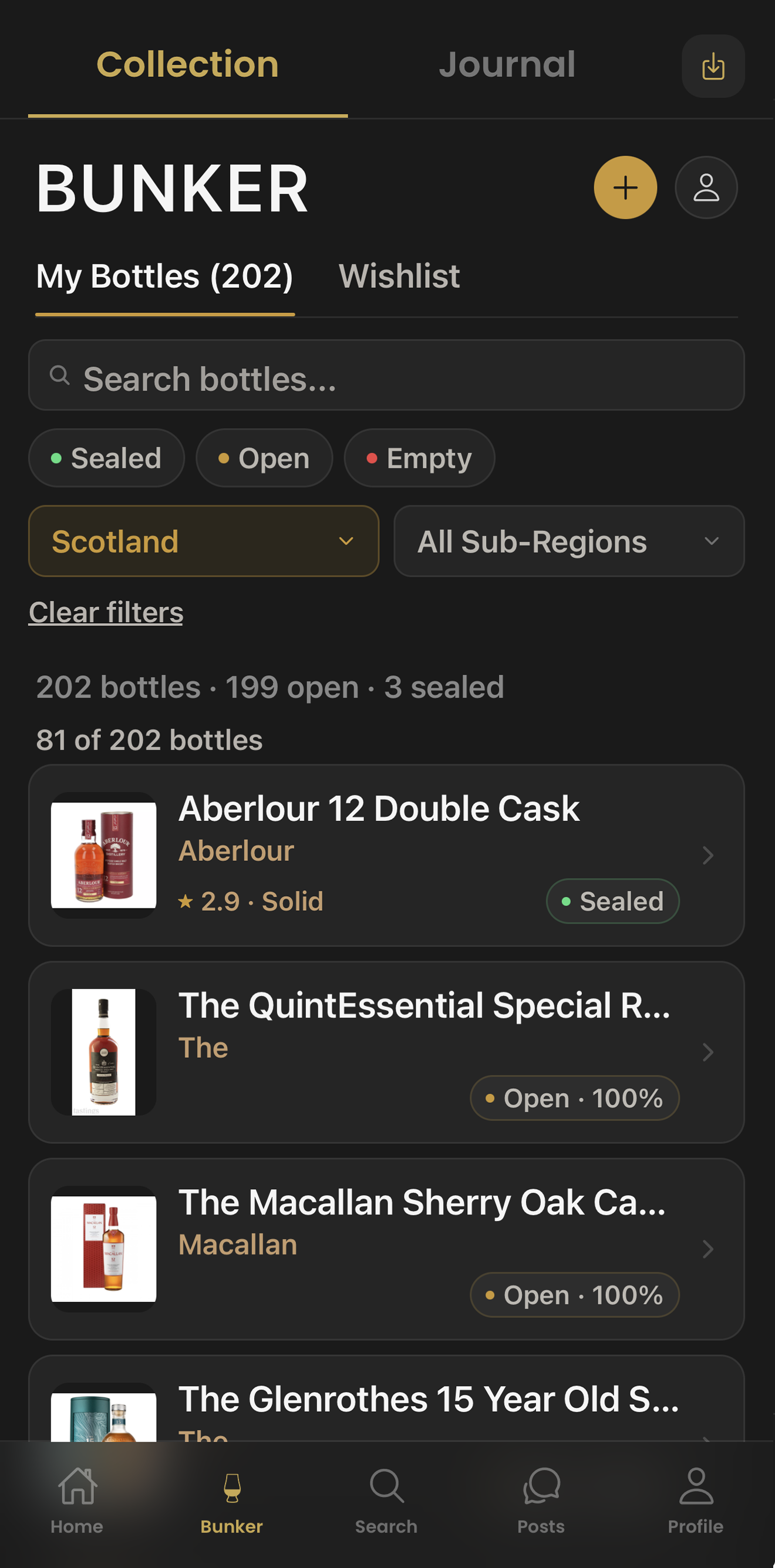 Your Bunker collection in the Pour Decision app